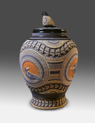 Rodney John Pottery | Raven Pot with Raven Top