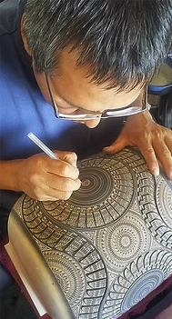 Rodney John Working on Hand Etched SW Pottery Rodney John Pottery | Hand Etched SW Pottery